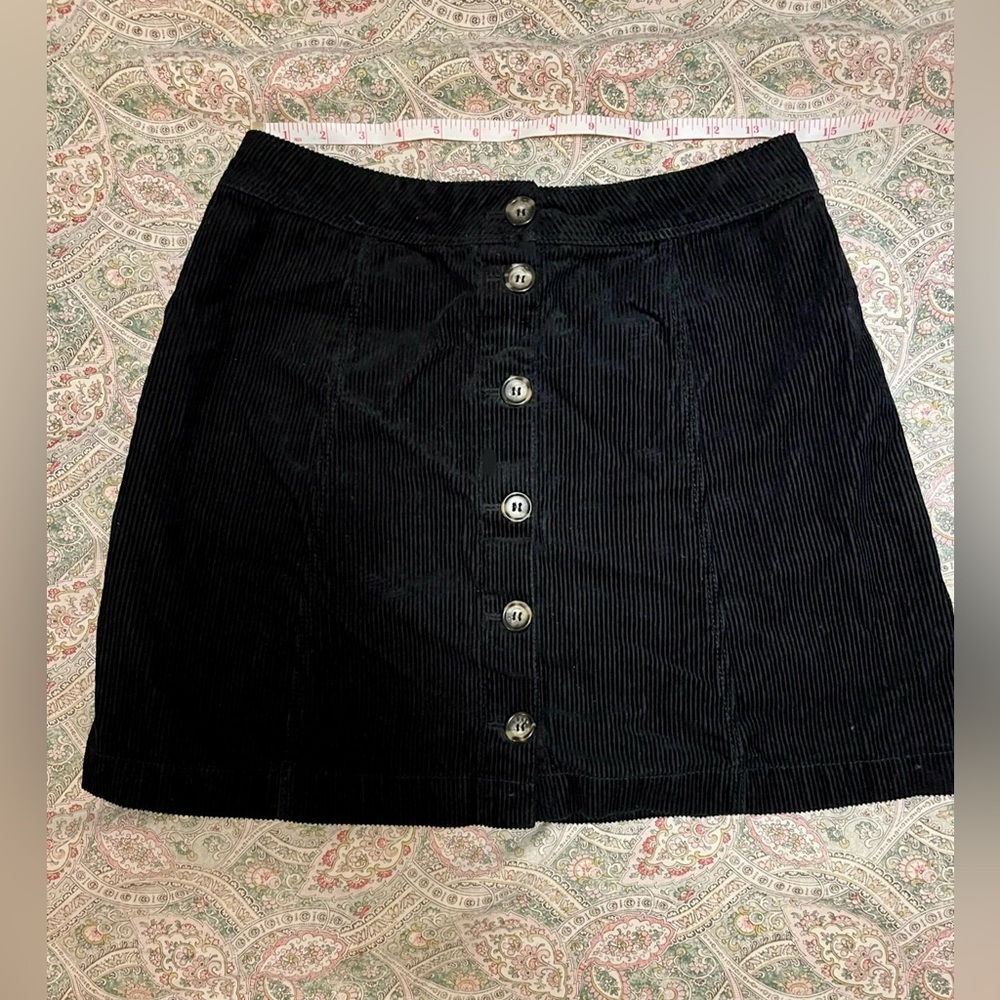Black Button-Up Corduroy Skirt